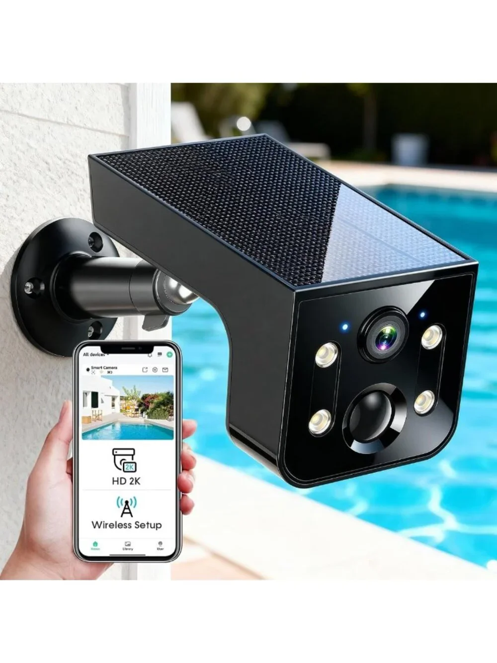 2K Solar Security Camera - Clear Outdoor Wireless, HDR, Live View & Quick Alerts